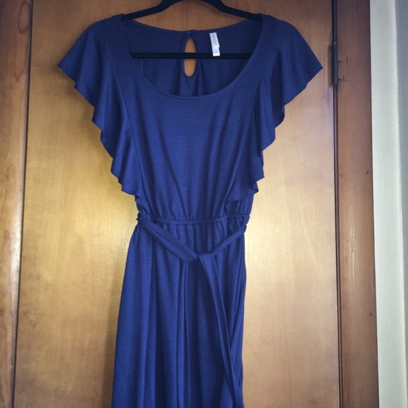 GREAT NAVY BLUE DRESS WITH RUFFLE SHELVES - Picture 3 of 4